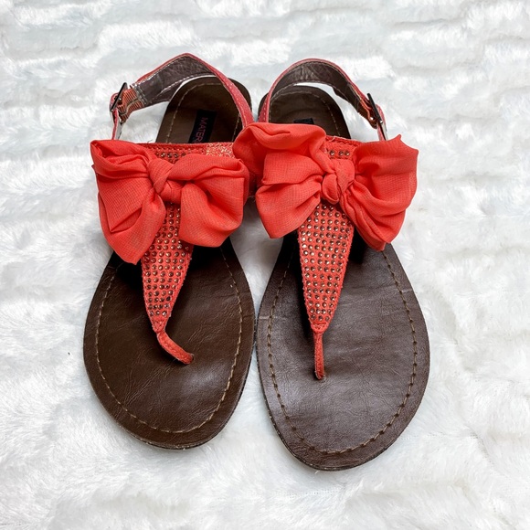 Material Girl Shoes - Material Girl Orange Coral Bow Embellished Sandal